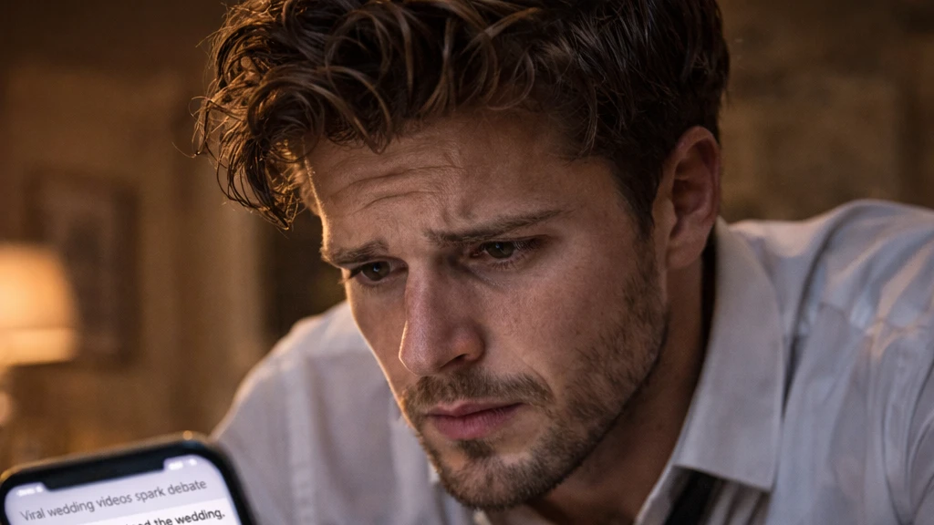 Groom watching videos of the wedding incident on his phone | AI generated image