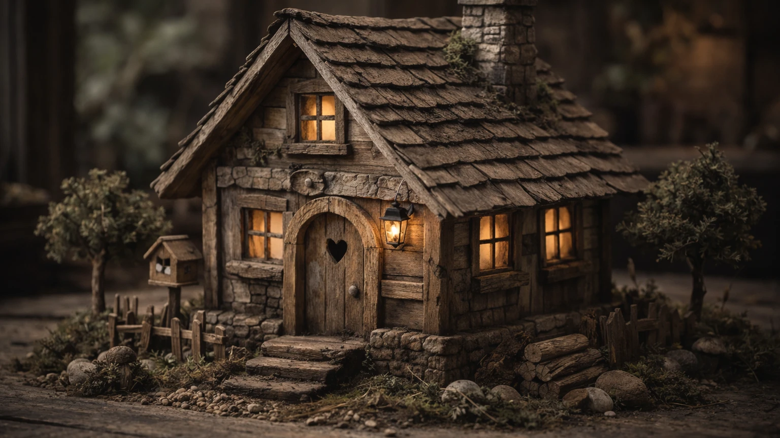 Old wooden toy house with dim windows | AI-generated image