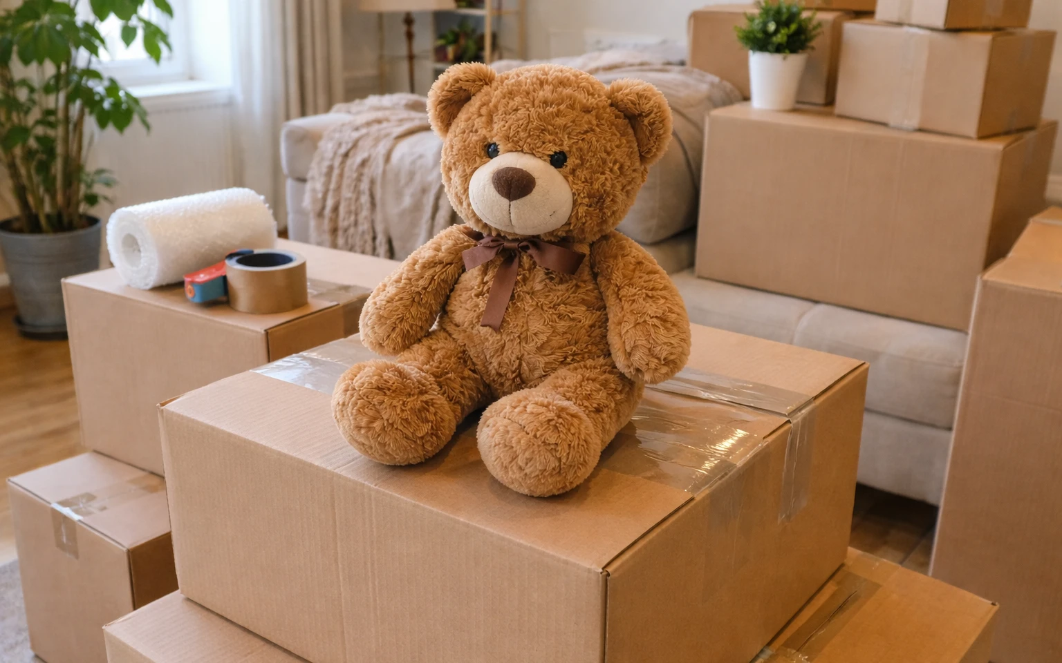 Teddy bear on boxes | AI-generated image