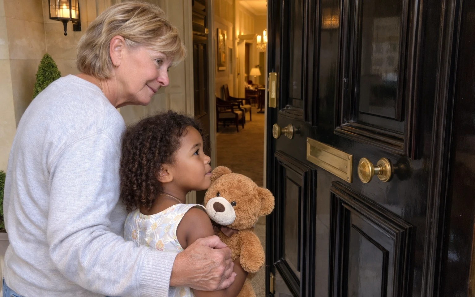 Woman with a girl on the doorstep | AI-generated image