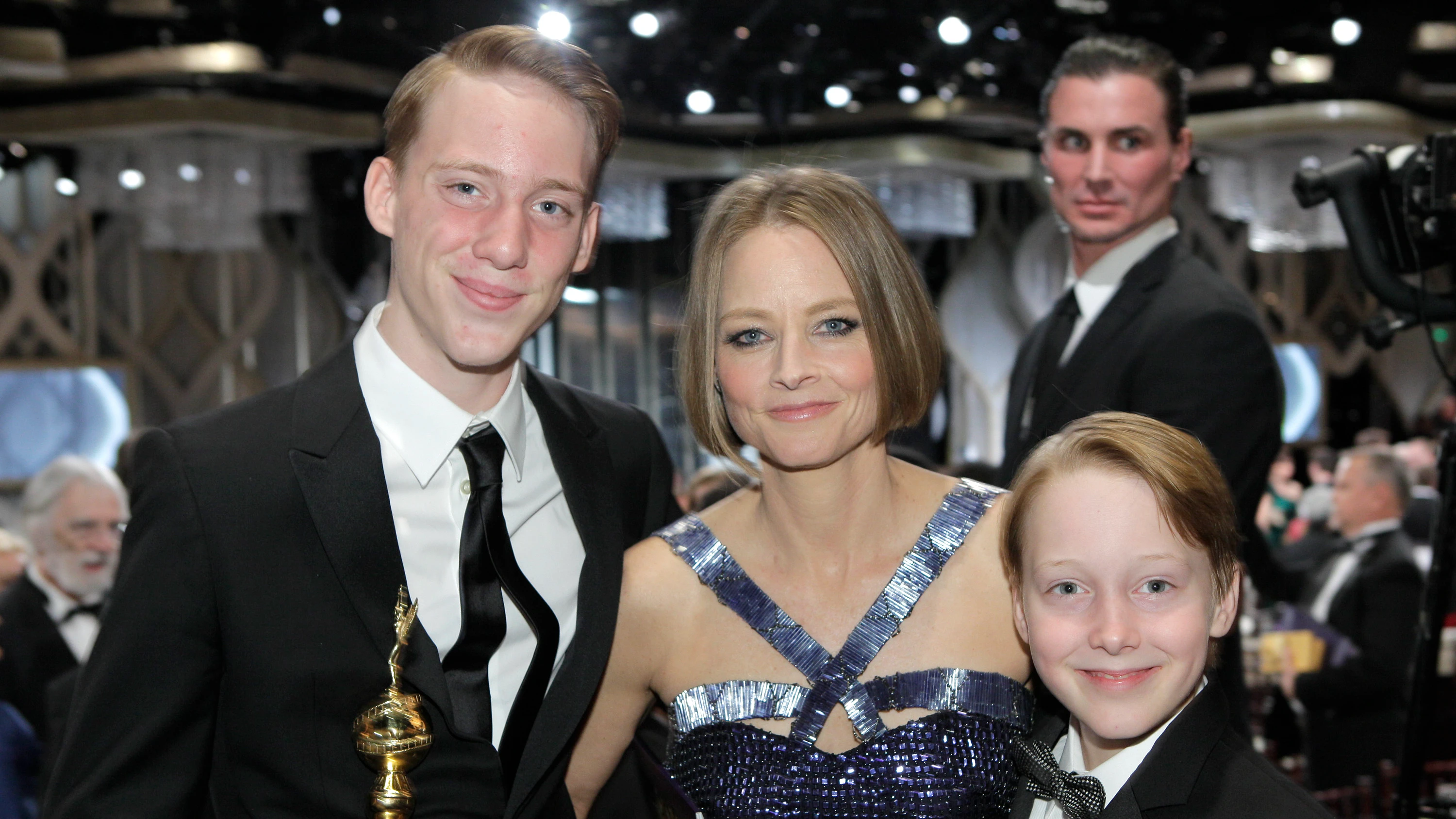 Charlie Foster, actress Jodie Foster and Kit Foster at the 70th Annual Golden Globe Awards. Source: Getty Images